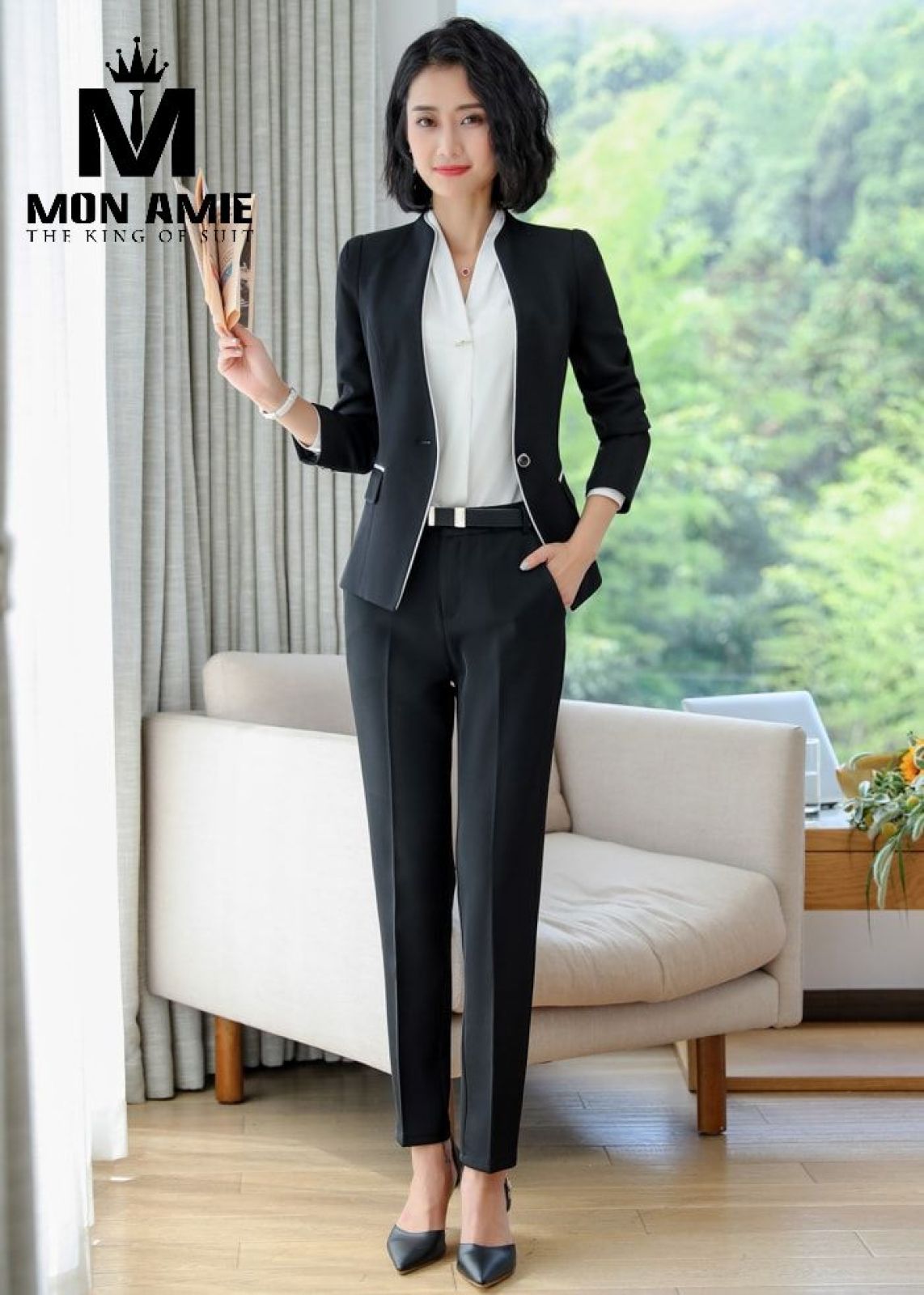 Black Mandarin Suit With Trousers 